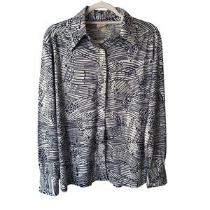 Elite Vintage 80s Navy and White Button Down Shirt Size 18 XL Geometric